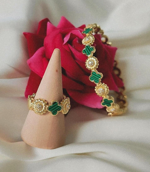 Bracelet jonc + bague vert