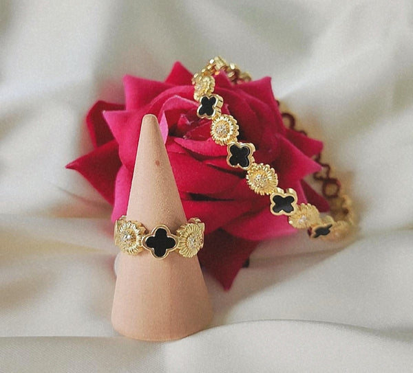 Bracelet jonc + bague noir