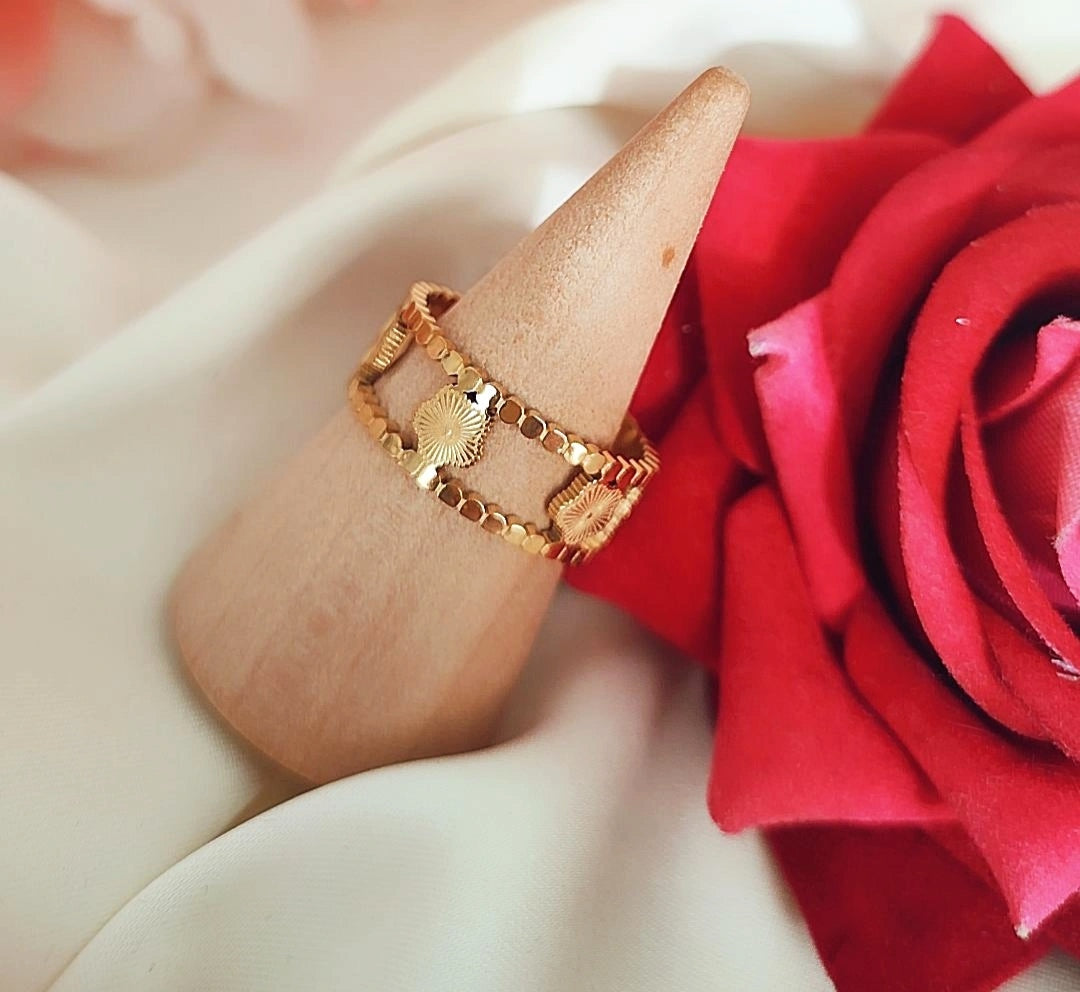 Bague ajustable en acier inoxydable dorés striés