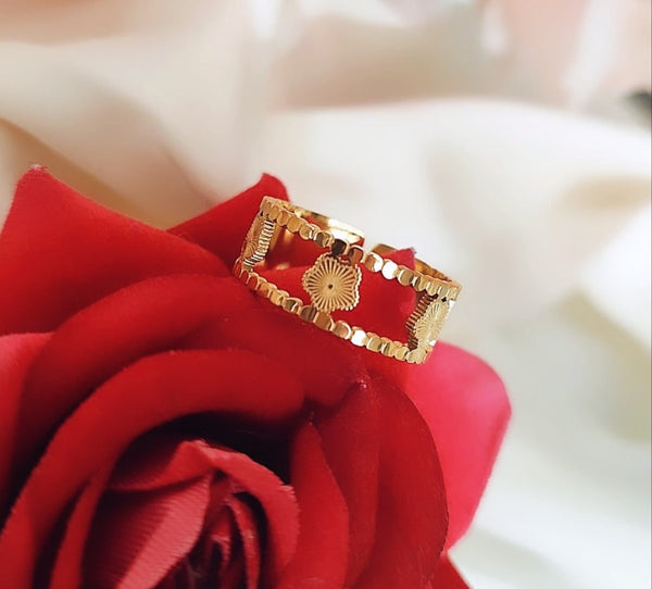 Bague ajustable en acier inoxydable dorés striés