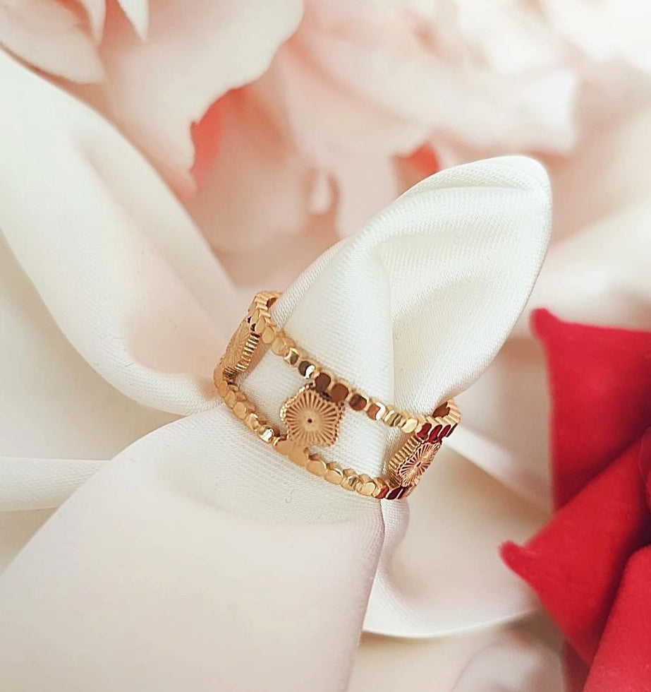 Bague ajustable en acier inoxydable dorés striés