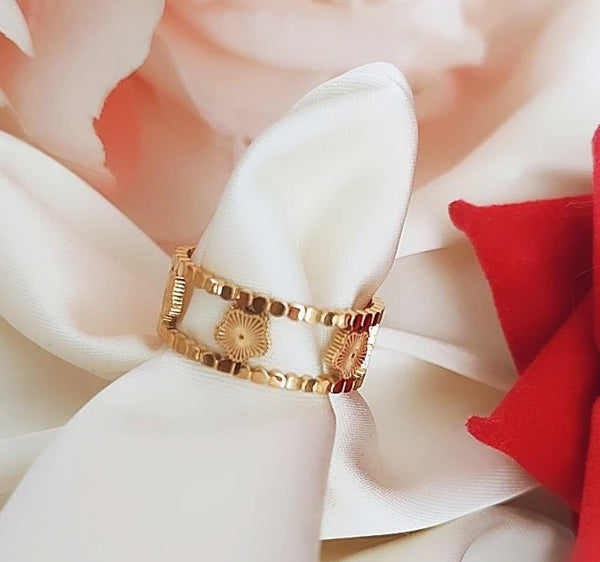 Bague ajustable en acier inoxydable dorés striés