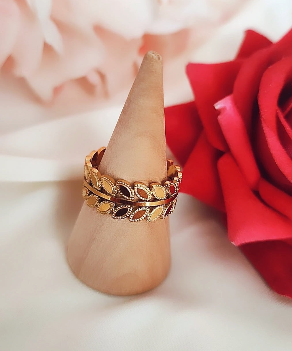 Bague ajustable en acier inoxydable feuilles de laurier