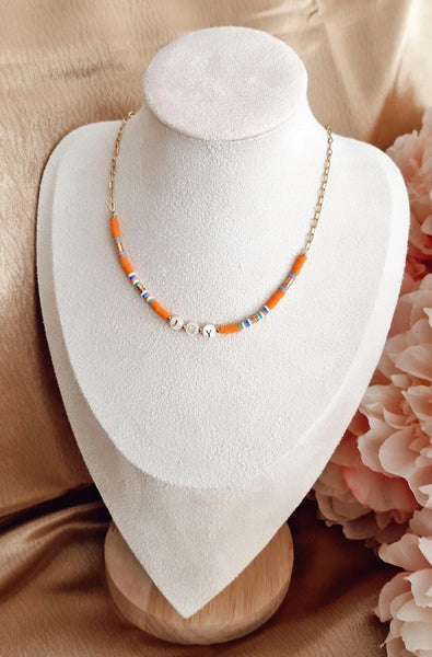 Collier en acier inoxydable perles d'eau douce orange