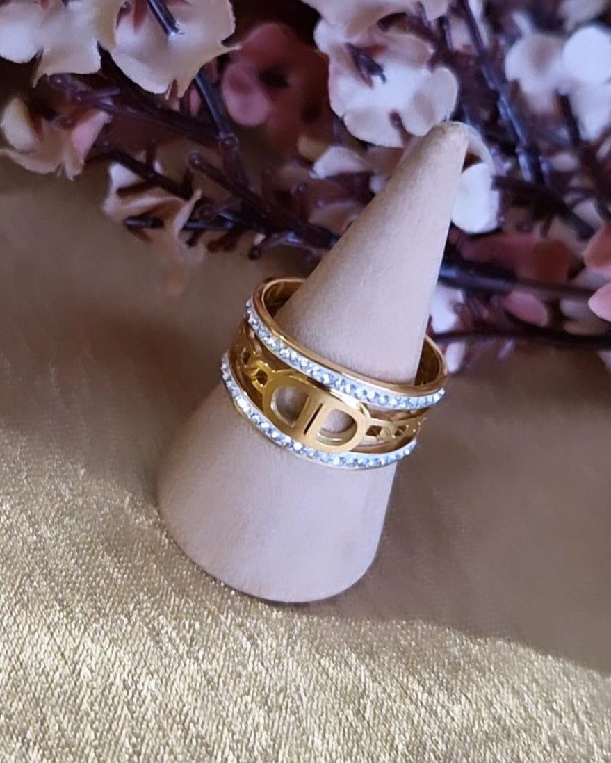 Bague ajustable en acier inoxydable multi rangs et strass