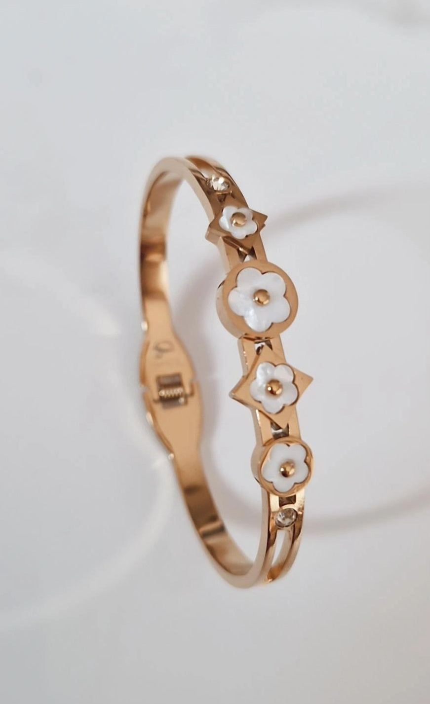 Bracelet jonc en acier inoxydable blancs nacrés
