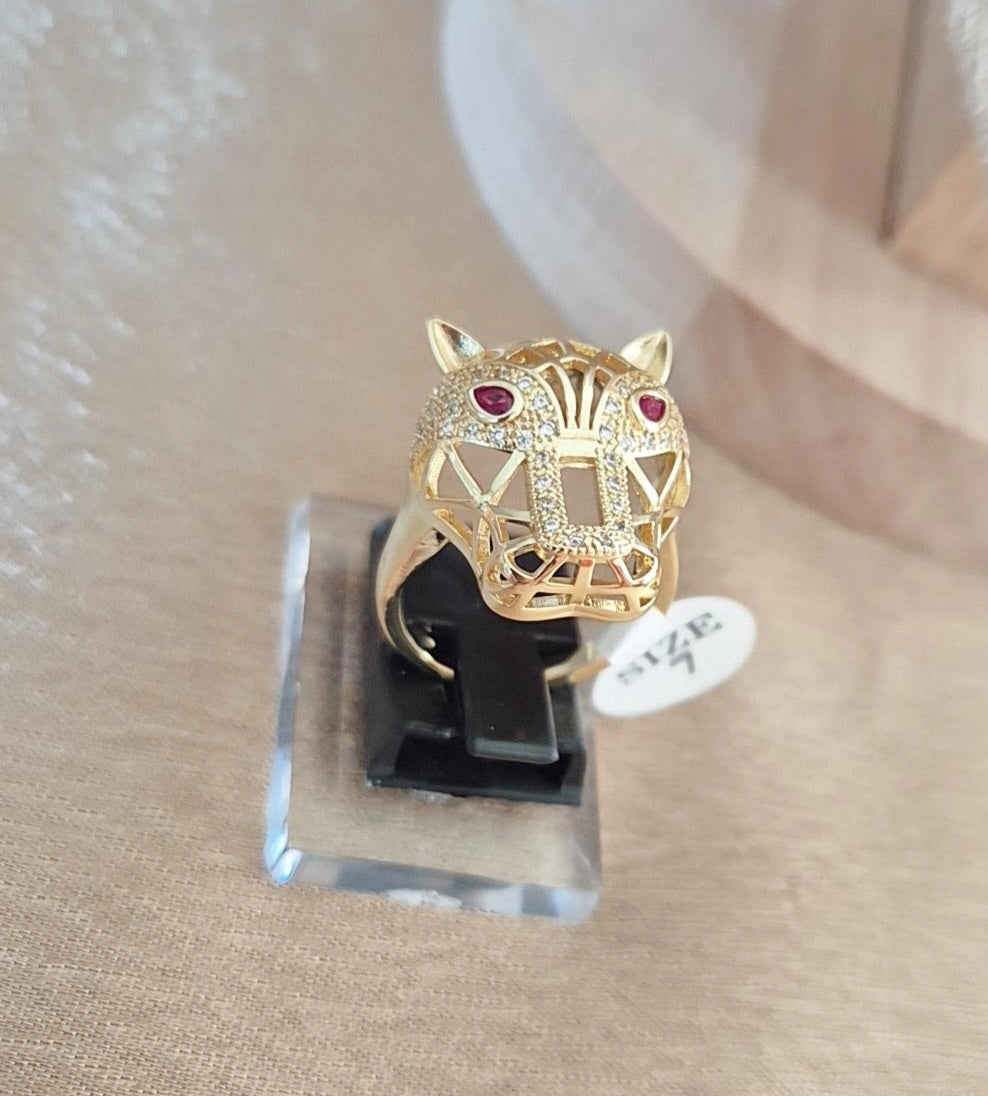 Ensemble Beldi Collier + boucles d'oreilles + bague assortis Jaguar yeux rouges