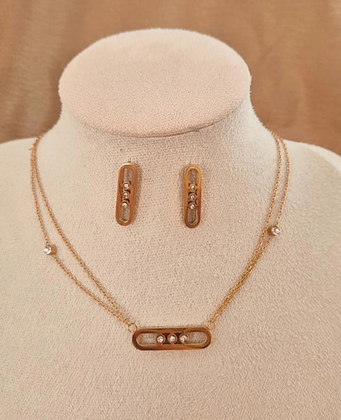 Ensemble Collier + bracelet + boucles d'oreilles ovale et strass