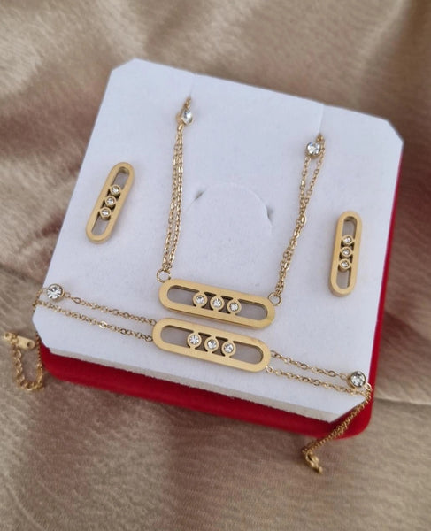 Ensemble Collier + bracelet + boucles d'oreilles ovale et strass