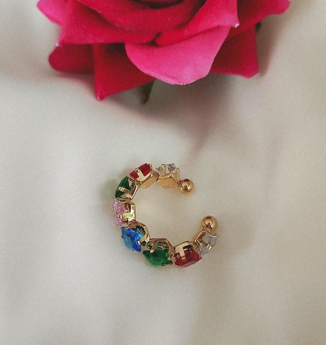 Bague ajustable en acier inoxydable multi pierres multicolores