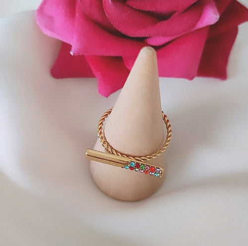 Bague ajustable en acier inoxydable barre avec pierres multicolores