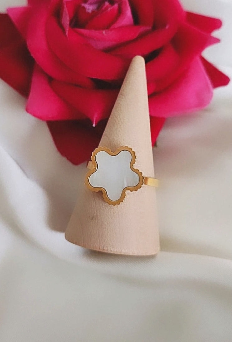 Bague ajustable en acier inoxydable blanc nacré