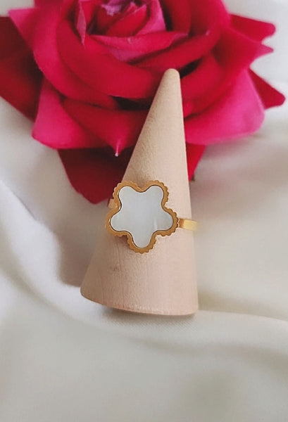 Bague ajustable en acier inoxydable blanc nacré