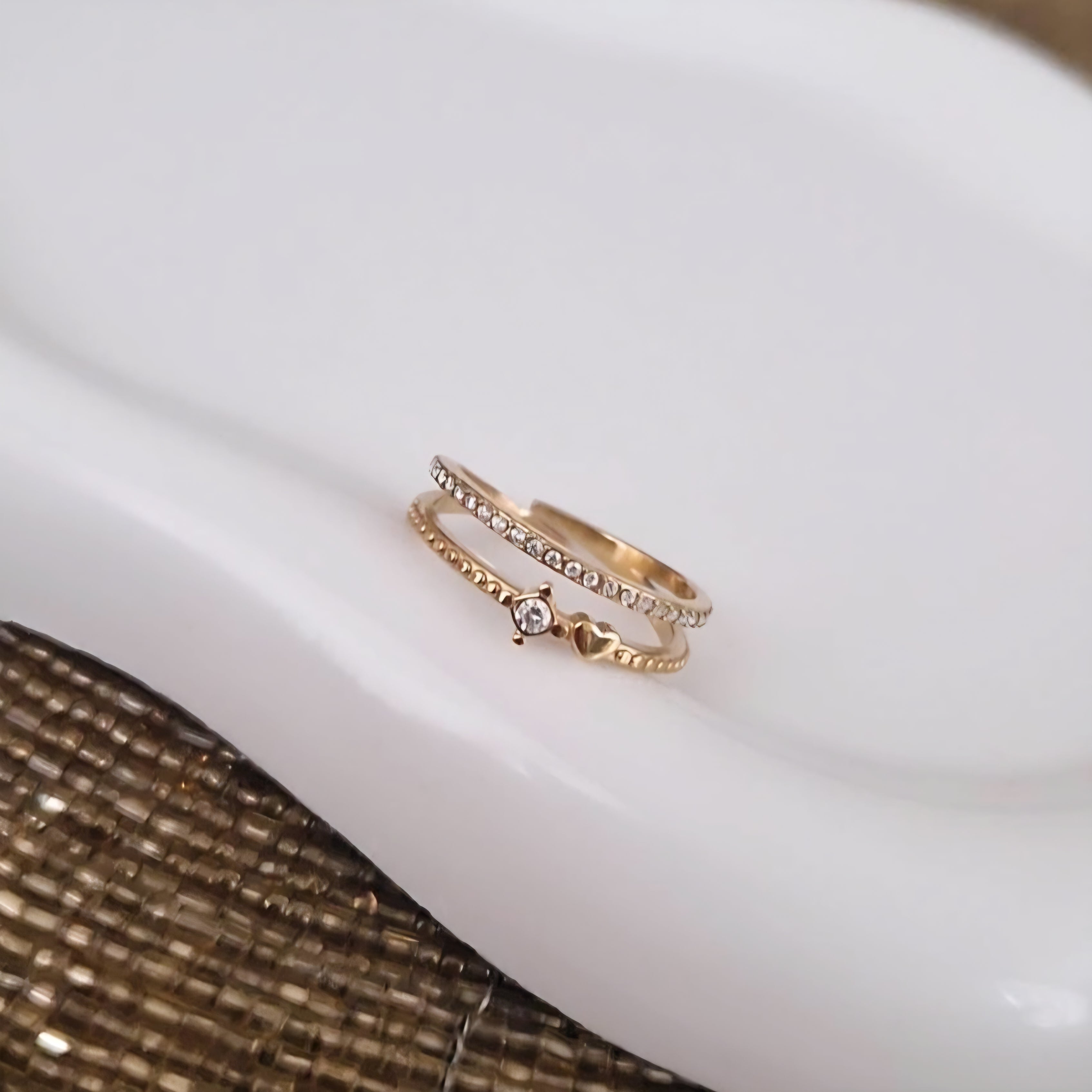 Bague ajustable en acier inoxydable double rangs mini coeur