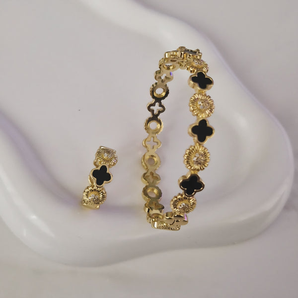 Bracelet jonc + bague noir