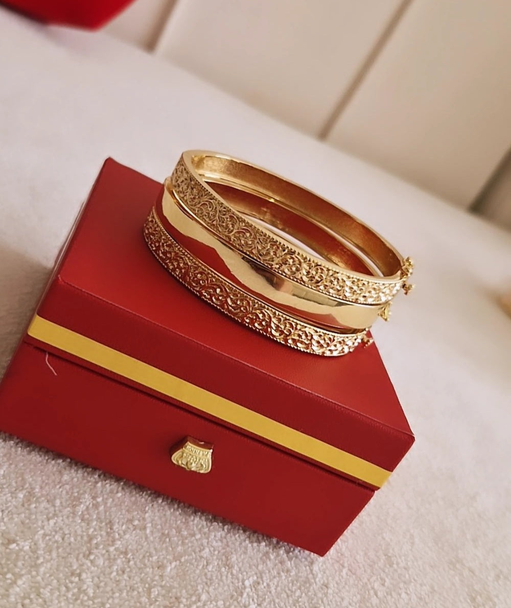 Lot de 3 Bracelets jonc en acier inoxydable oriental beldi gravés