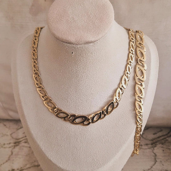 Ensemble Collier + bracelet en acier inoxydable ajourés