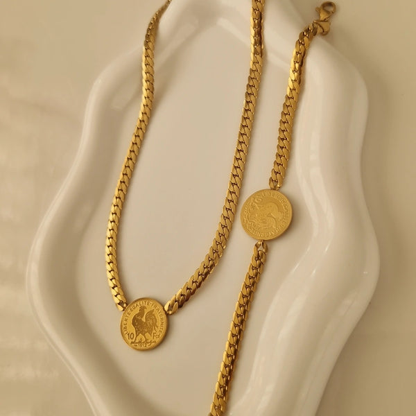 Ensemble Collier + bracelet en acier inoxydable F'Roj (Coq)