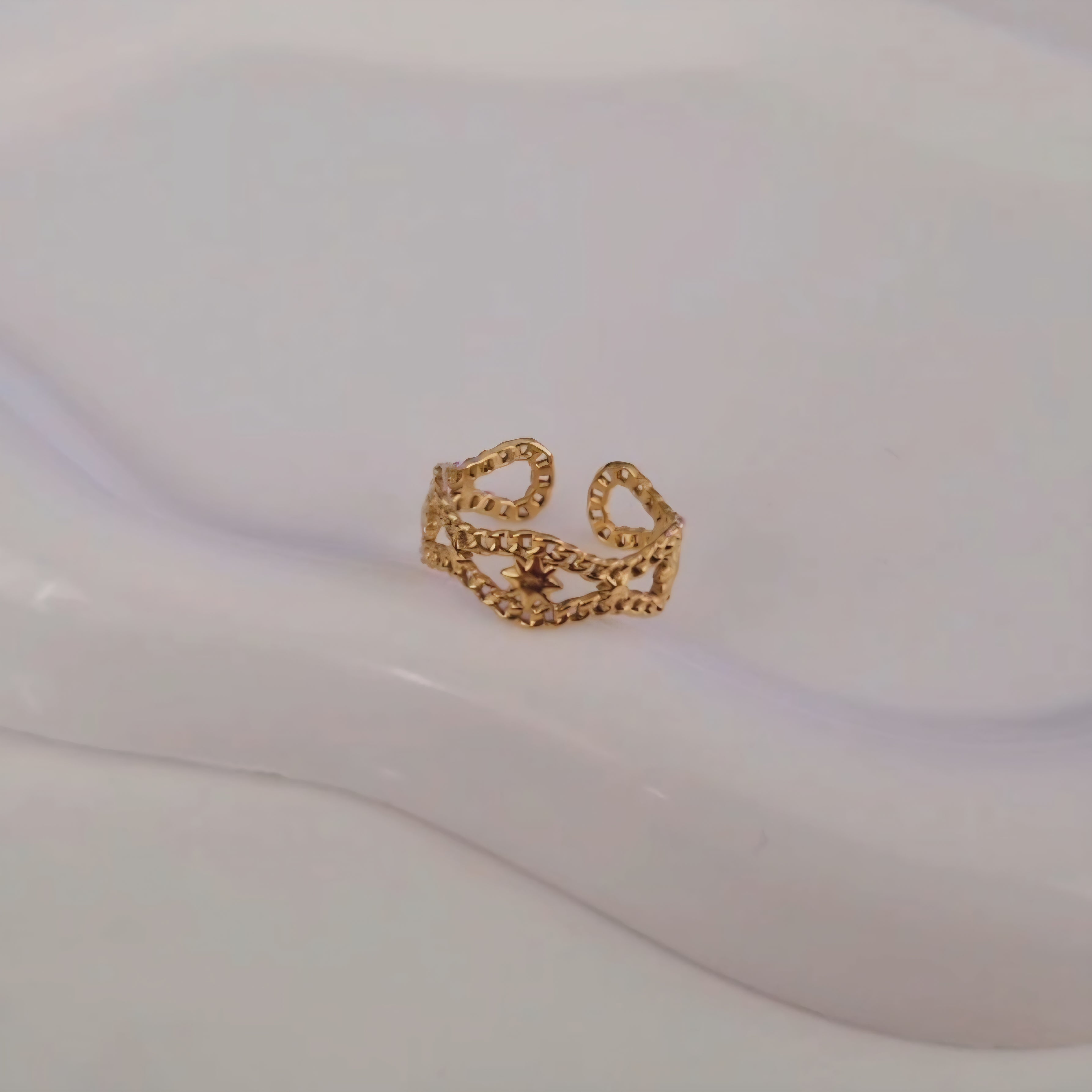 Bague ajustable en acier inoxydable double rangs et étoiles