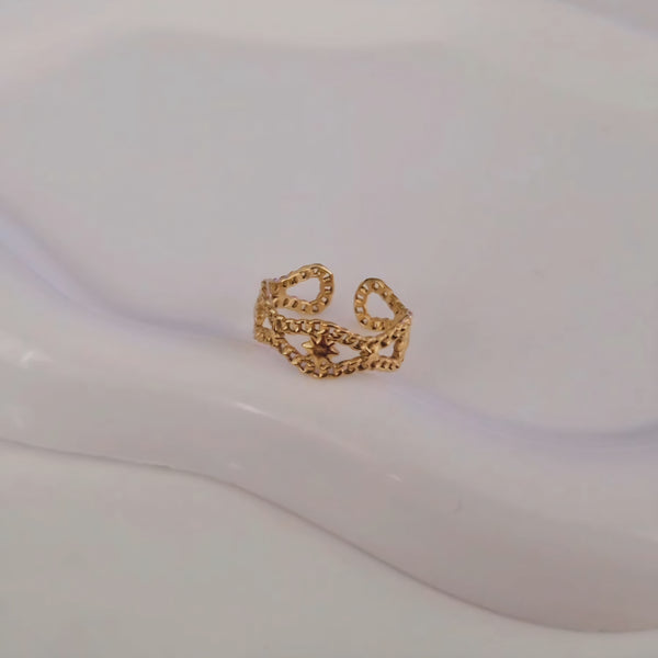 Bague ajustable en acier inoxydable double rangs et étoiles