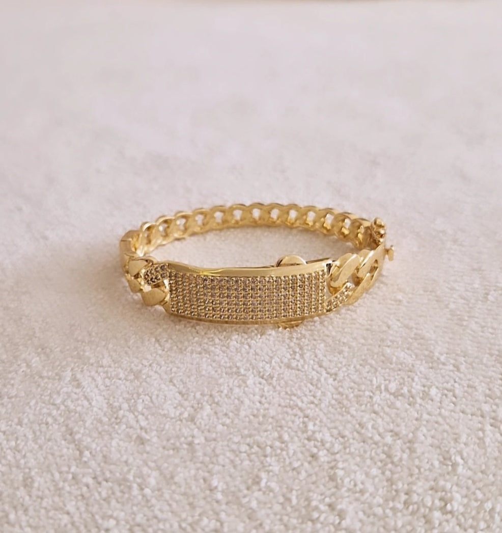 Bracelet jonc en acier inoxydable effet maille et strass