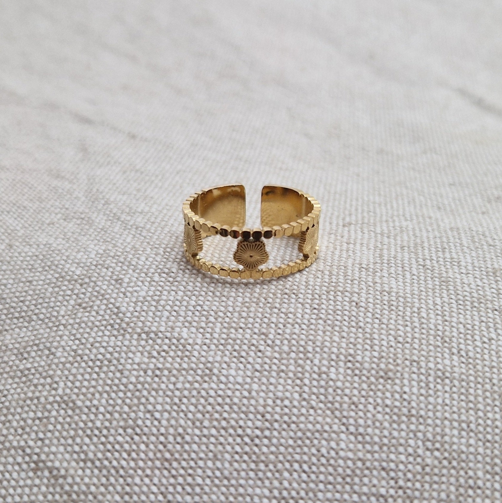 Bague ajustable en acier inoxydable dorés striés