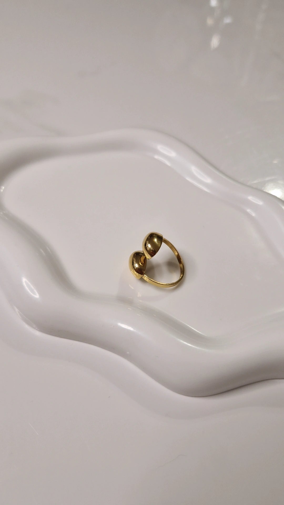 Bague ajustable en acier inoxydable double gouttes dorées