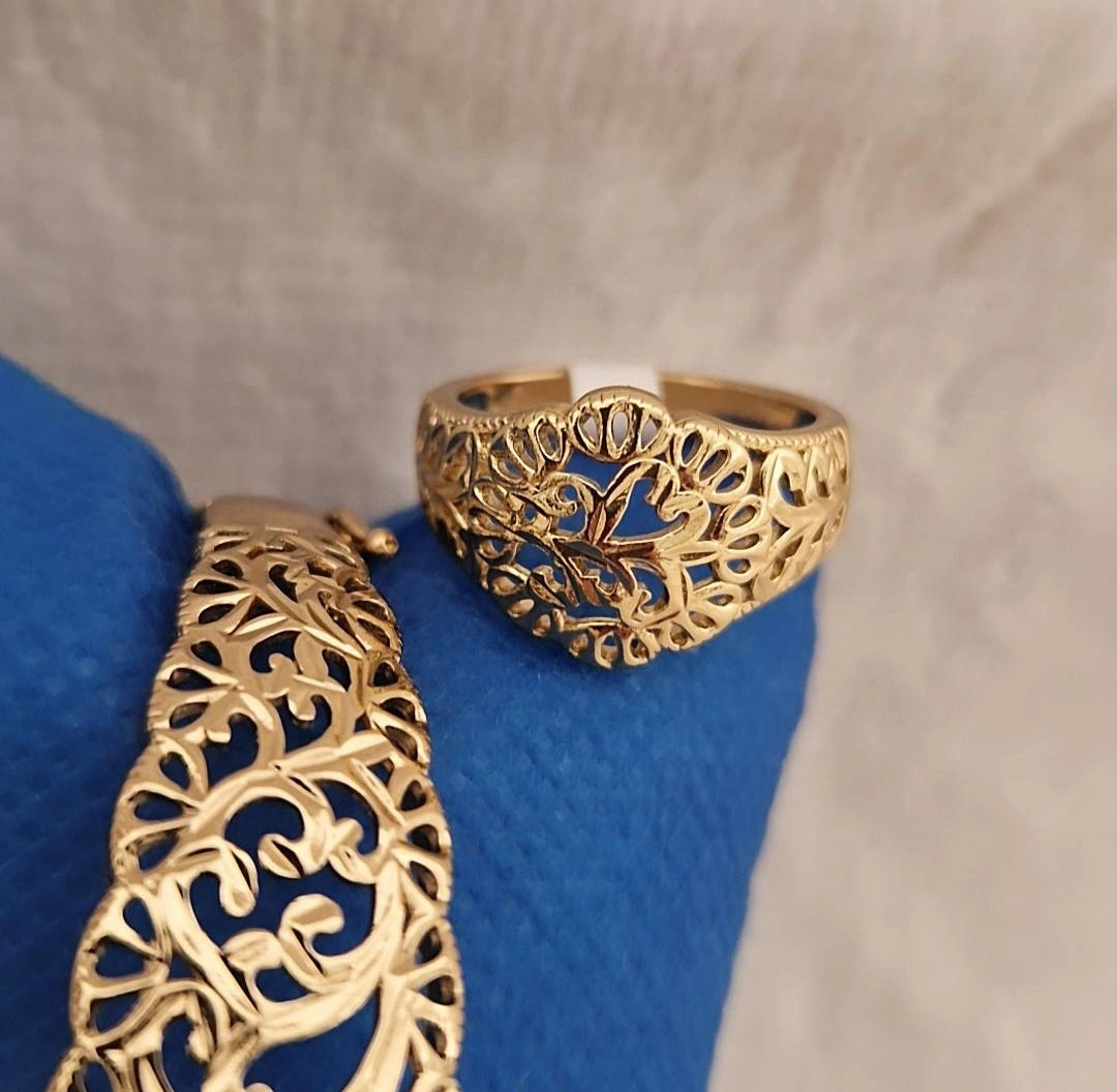 Ensemble bracelet jonc et sa bague en acier inoxydable ajourés