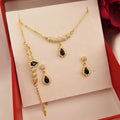 Ensemble parure collier bracelet et boucles d’oreilles style gouttes et strass
