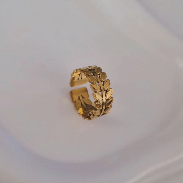 Bague ajustable en acier inoxydable feuilles de laurier