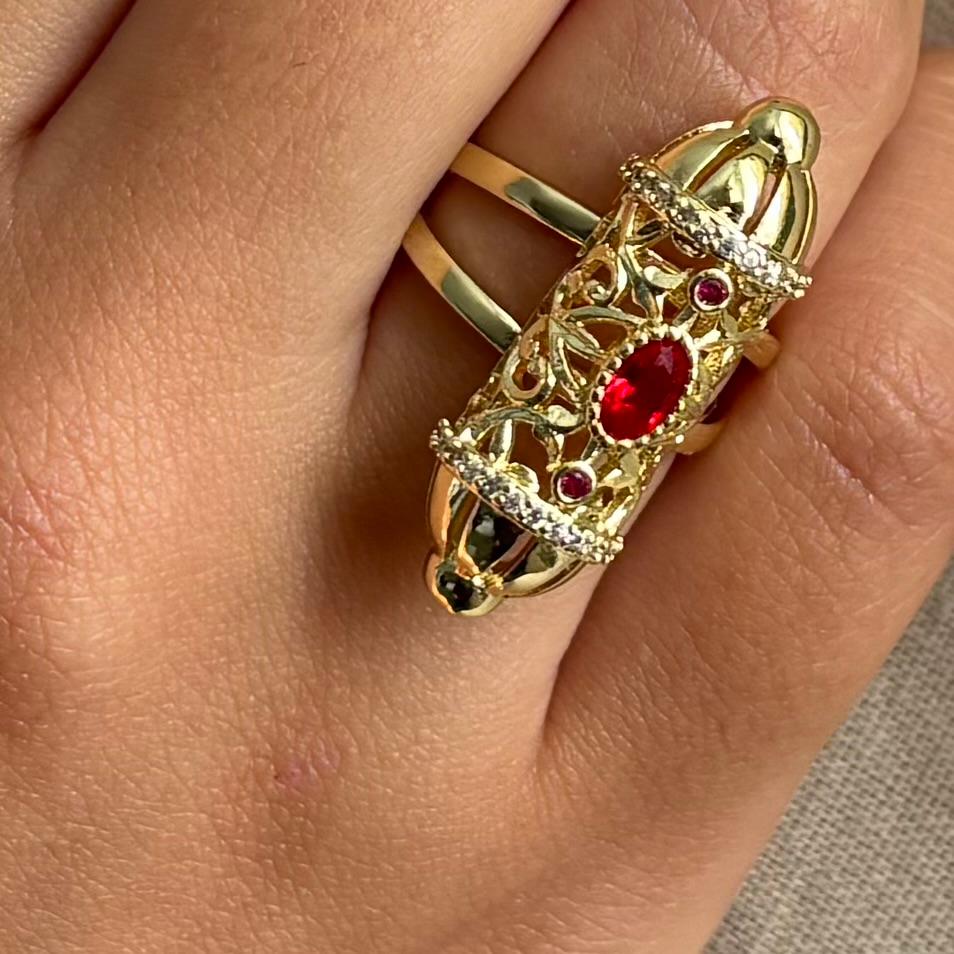 Bague avec empiècement beldi pierre rouge