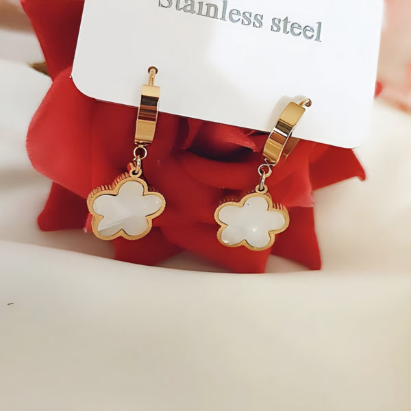 Boucles d'oreilles pendantes en acier inoxydable blanc nacré