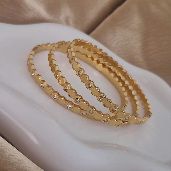 Lot de 3 Bracelets jonc en acier inoxydable carrés et strass