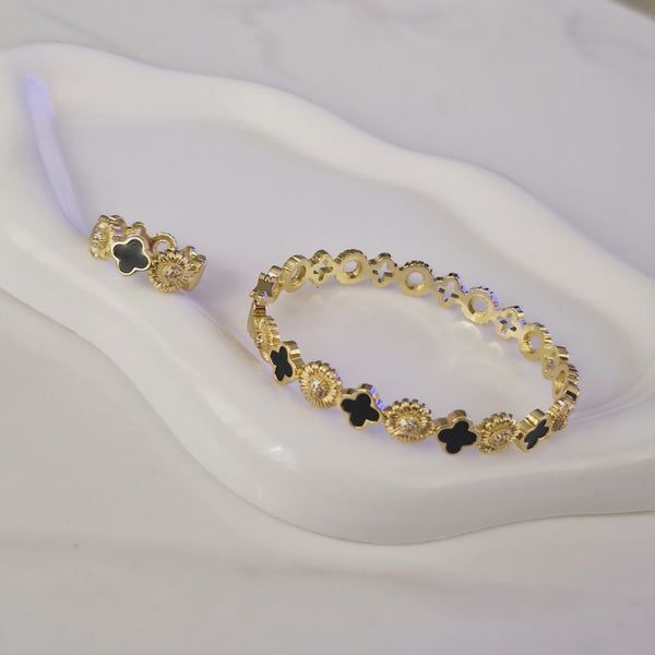 Bracelet jonc + bague noir