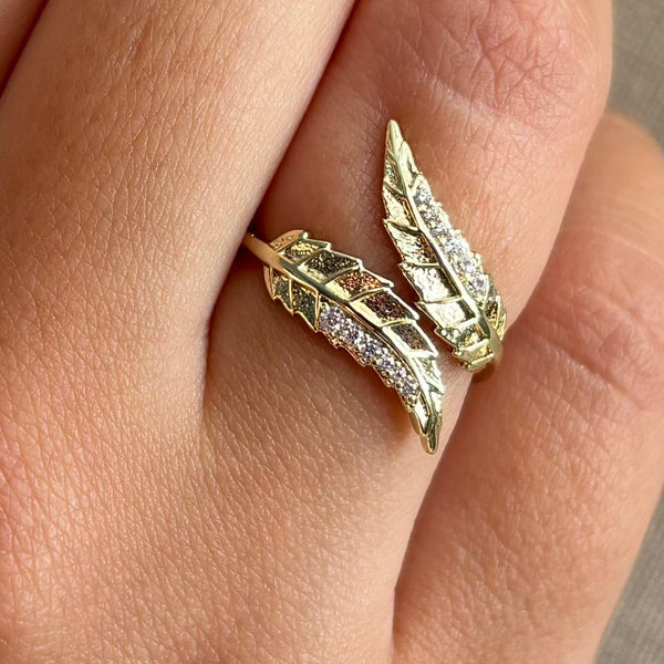 Bague ajustable feuille et strass