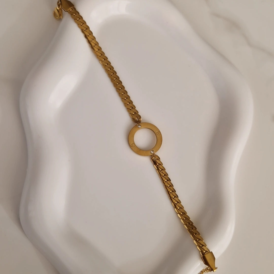 Ensemble Collier + bracelet en acier inoxydable maille plate cercle
