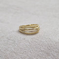 Bague en acier inoxydable lignes entrecroisées et strass