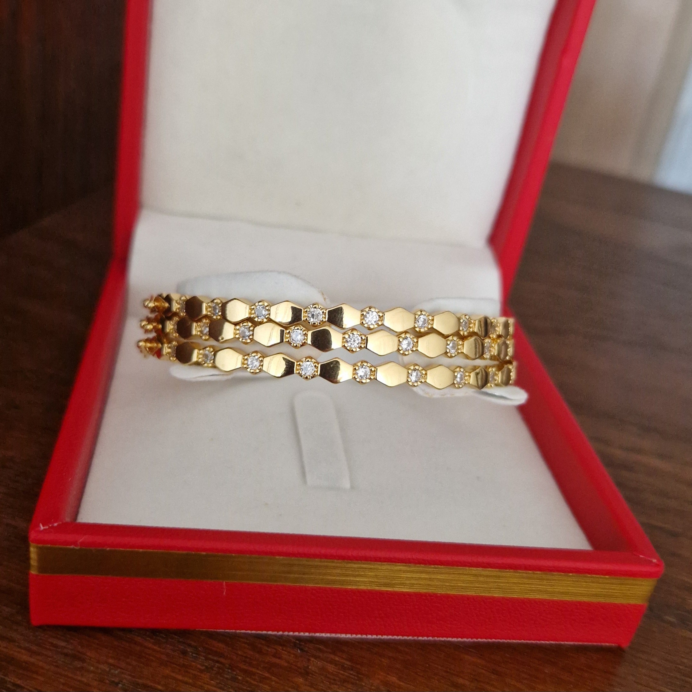 Lot de 3 Bracelets jonc en acier inoxydable carrés et strass