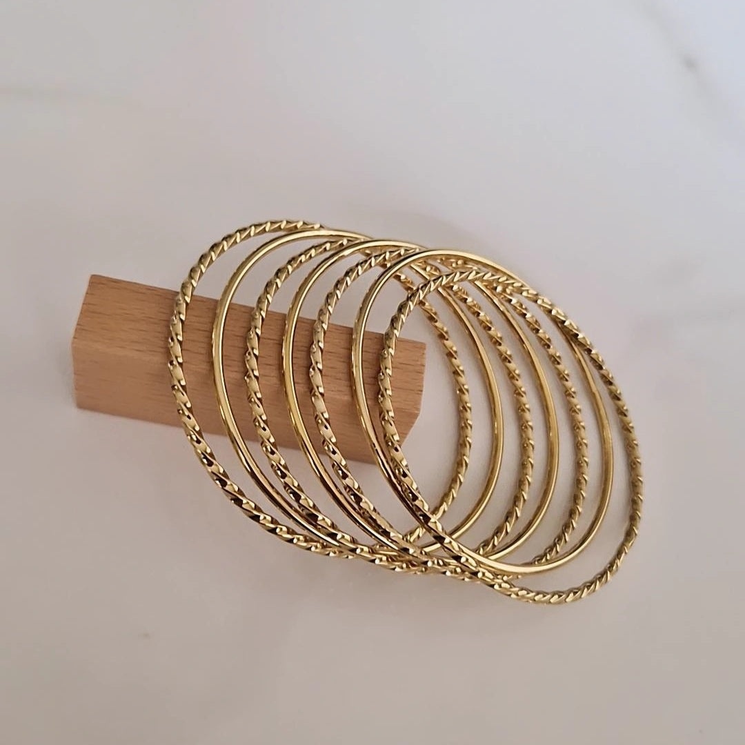 Lot de 7 Bracelets jonc en acier inoxydable torsadés
