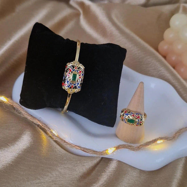 Ensemble Bracelet jonc et bague traditionnels orientaux beldi rouge et vert