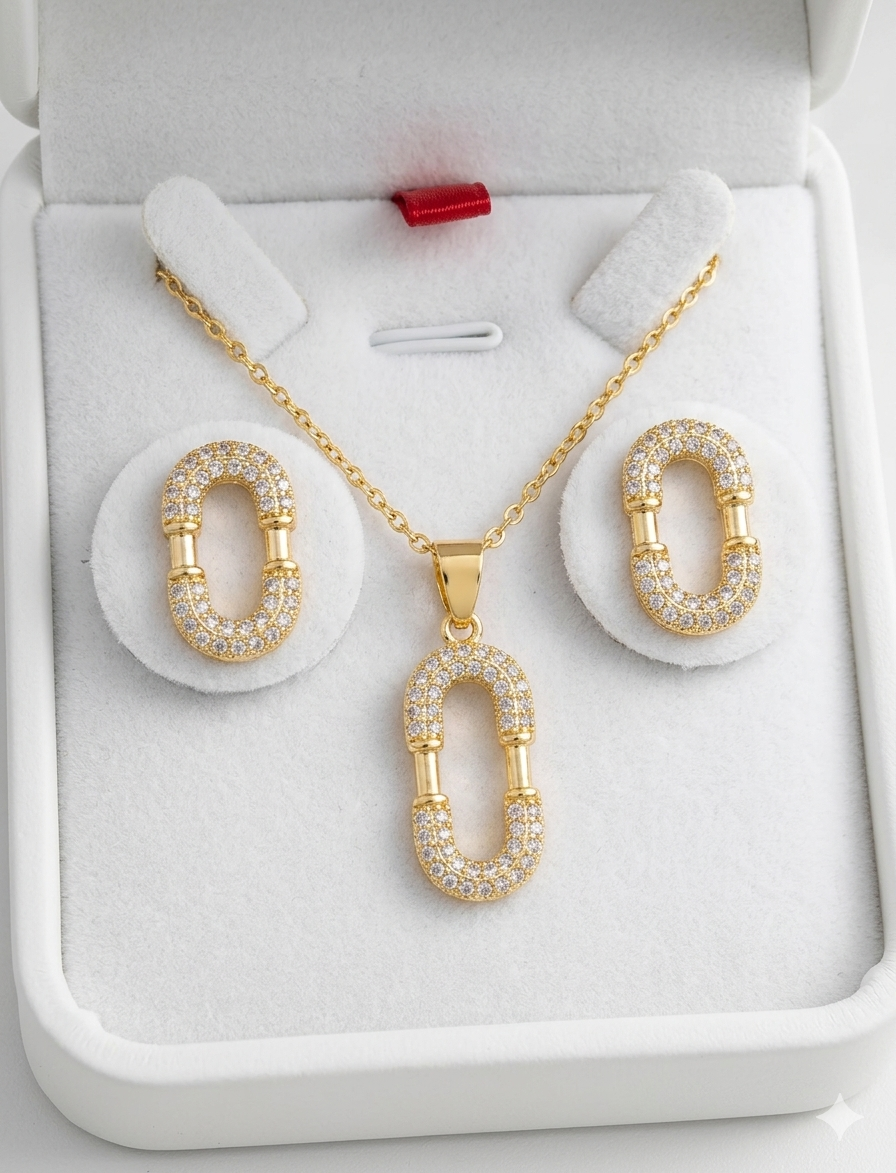 Ensemble parure collier et boucles d’oreilles ovale et strass