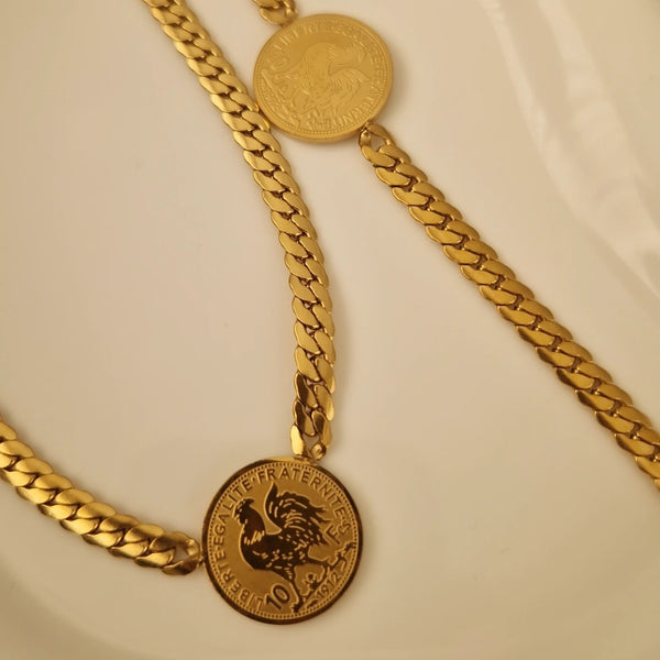 Ensemble Collier + bracelet en acier inoxydable F'Roj (Coq)