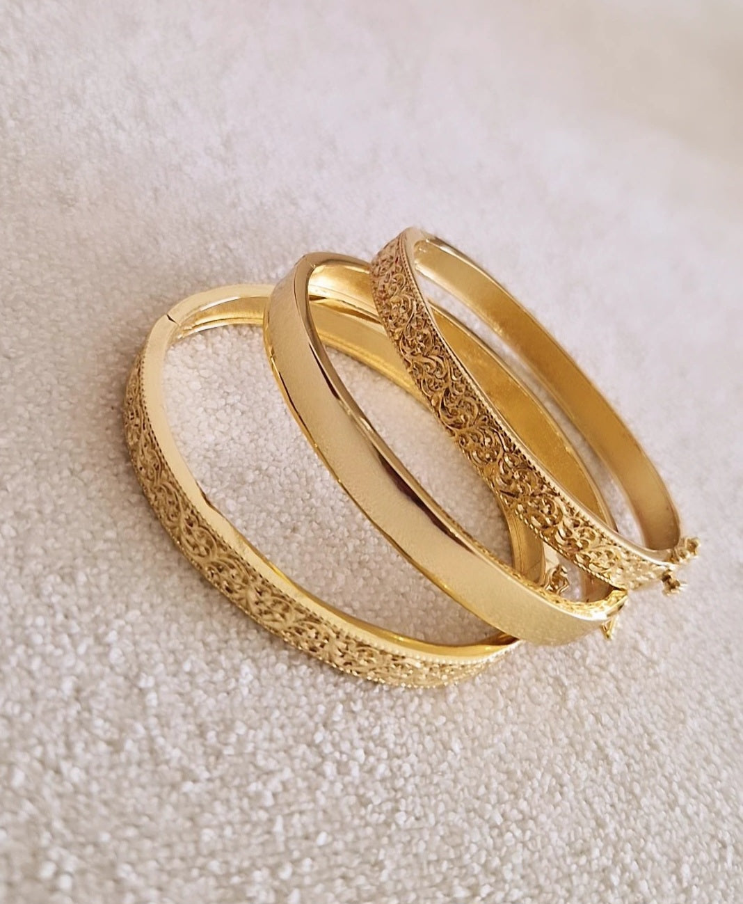 Lot de 3 Bracelets jonc en acier inoxydable oriental beldi gravés