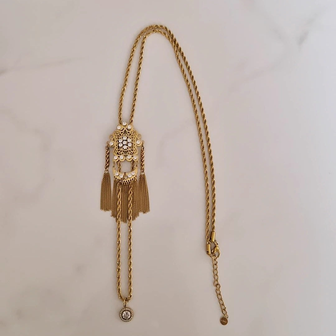 Collier sautoir beldi Boulahiya en acier inoxydable oriental
