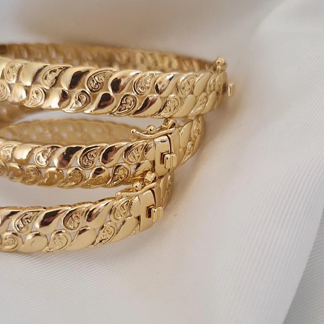 Lot de 3 Bracelets jonc en acier inoxydable oriental beldi effet maille gravée