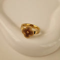Bague en acier inoxydable fleur striée