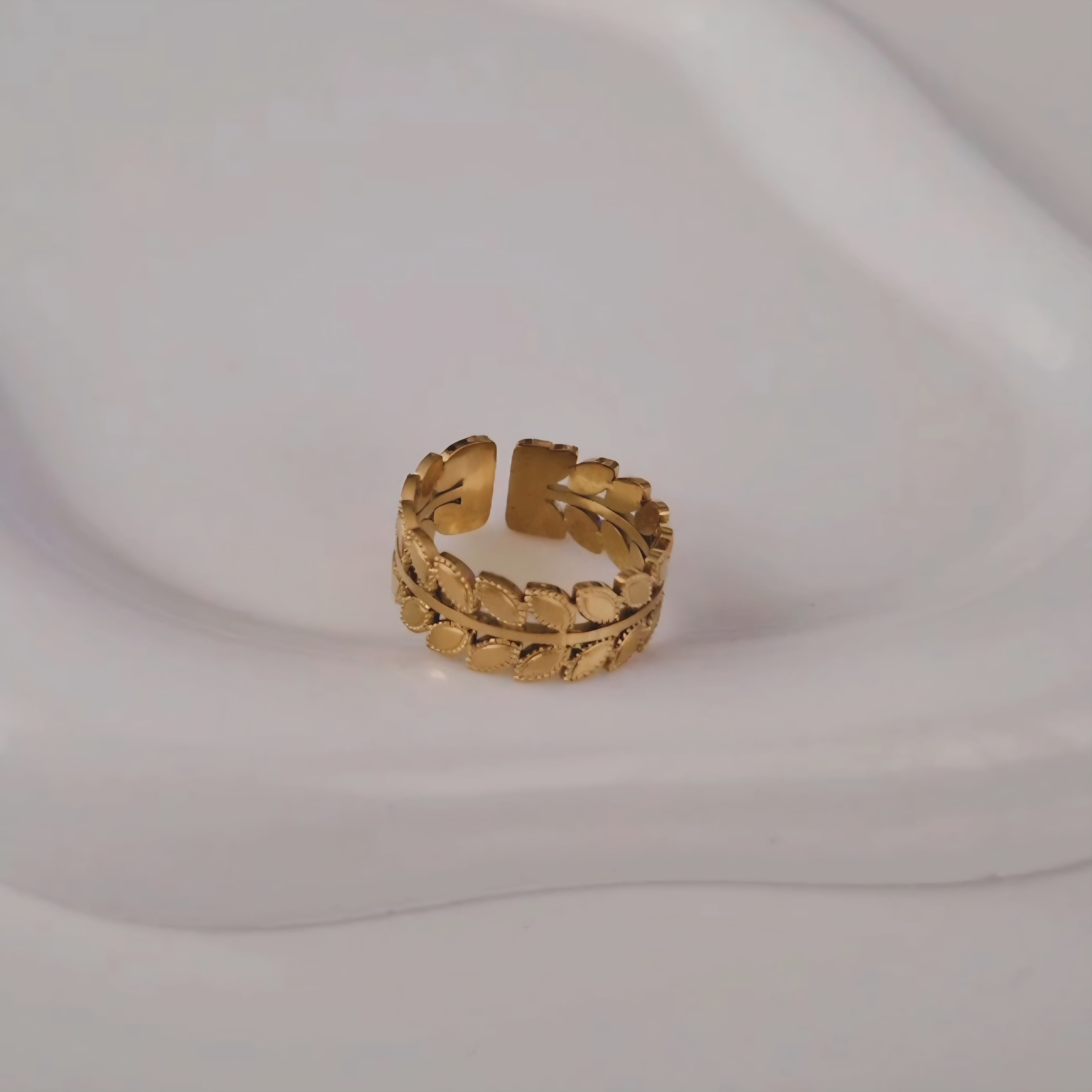 Bague ajustable en acier inoxydable feuilles de laurier