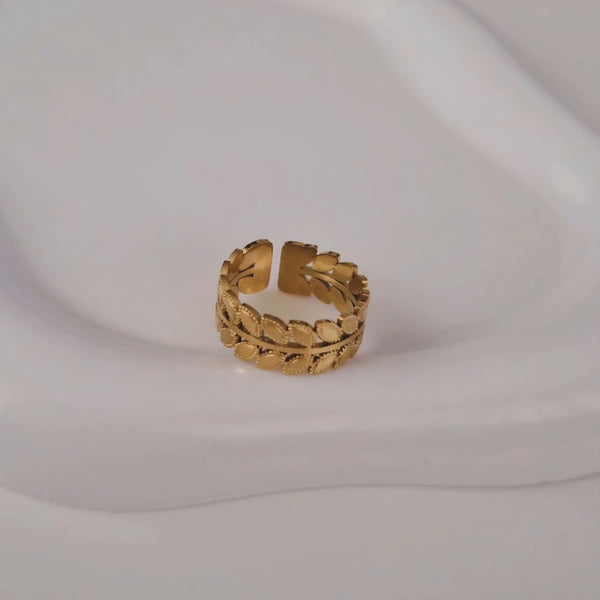 Bague ajustable en acier inoxydable feuilles de laurier