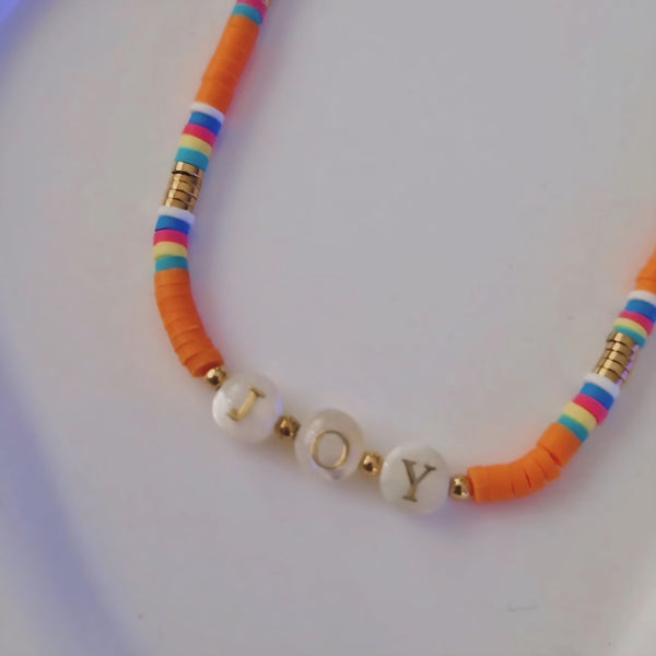 Collier en acier inoxydable perles d'eau douce orange