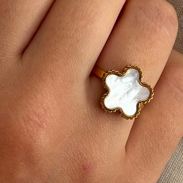 Bague ajustable en acier inoxydable blanc nacré